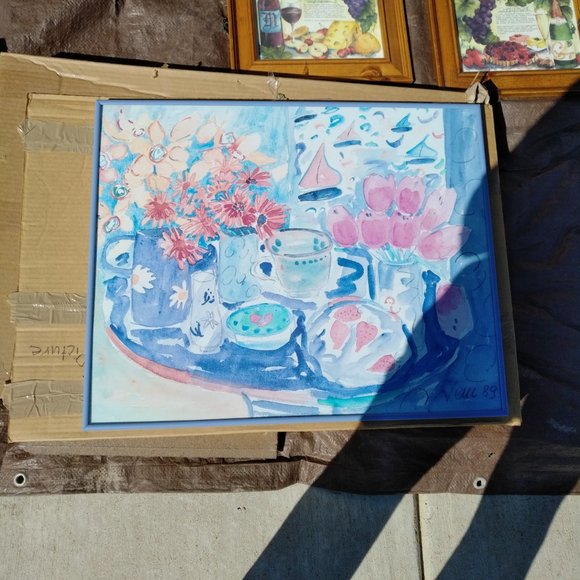 SET OF 2 PINK AND PERIWINKLE PRINTS IN MATCHNG PERIWINKLE METAL FRAMES - Picture 7 of 8